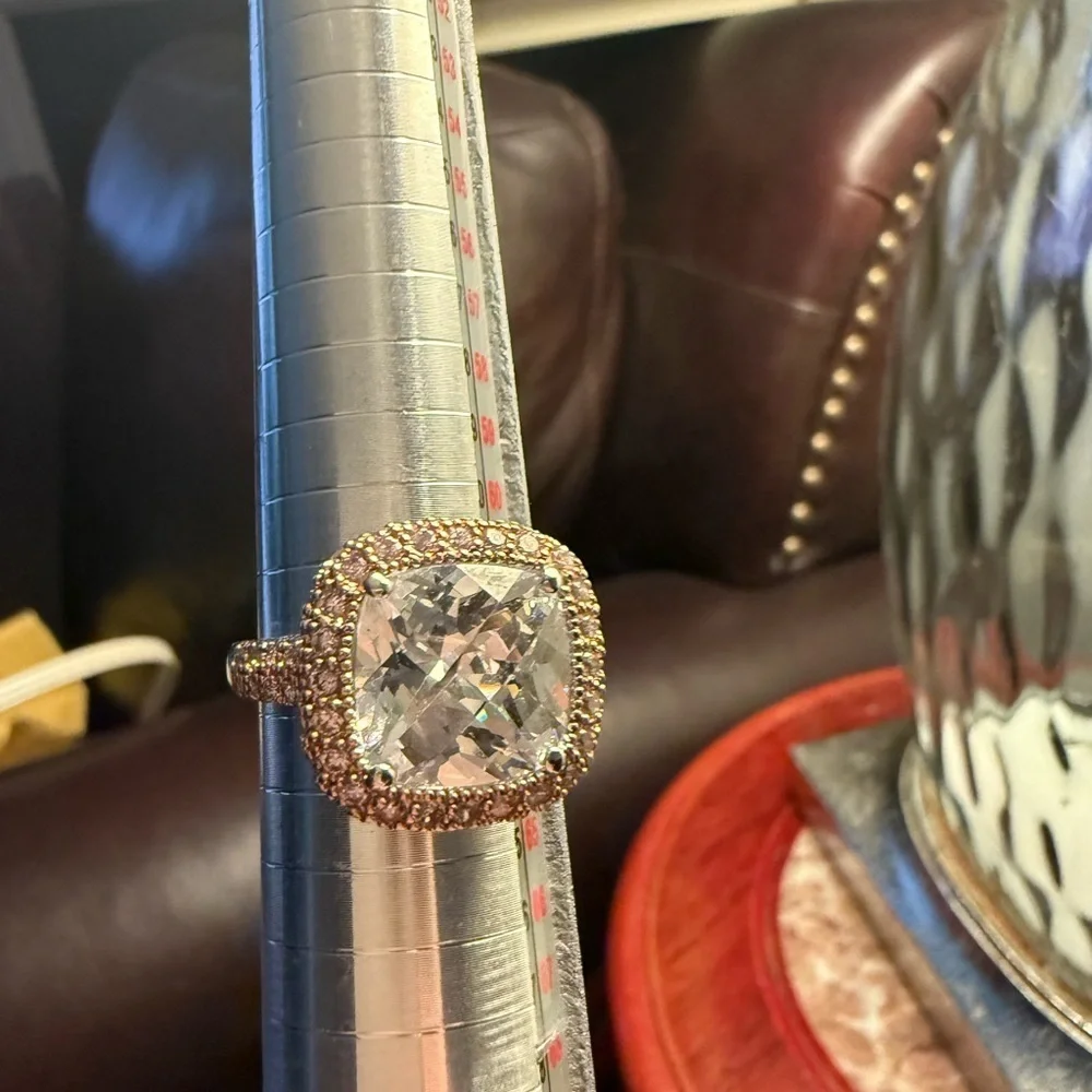 JOSEPH ESPOSITO ESPO STERLING SILVER ROSE AND CLEAR CZ COCKTAIL RING SIZE 10